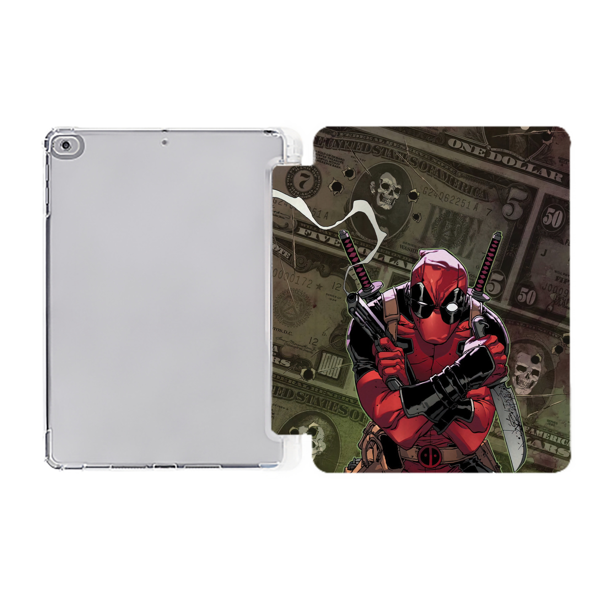 （画像用） Deadpool デッドプール IPad ケース ペン収納付き 三つ折りスタンド PUレザー×シリコン 対応機種9.5/10.5/10.9インチ